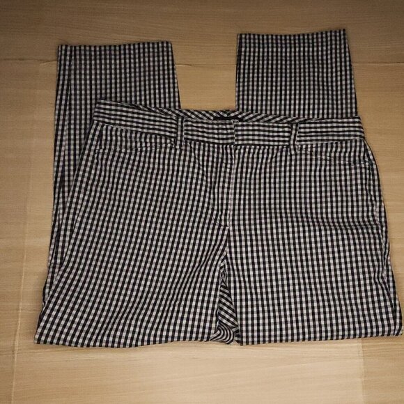 Lands' End Slim Leg Mid Rise Black White Check Ankle Pants 12 - Picture 1 of 8